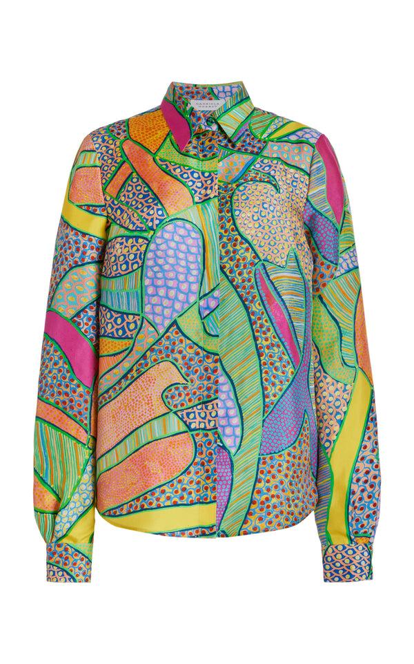 gabriela hearst Henri Blouse in Green Multi Printed Silk Twill