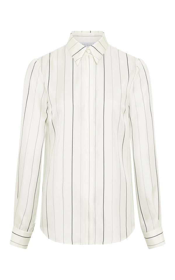 Gabriela Hearst Henri Blouse In Ivory Multi Pinstripe Silk Twill