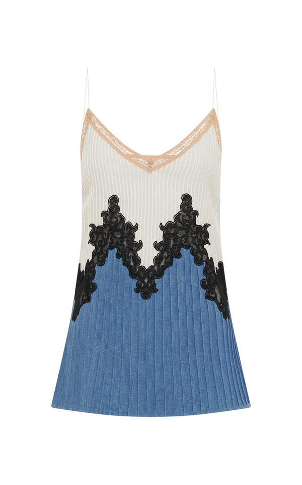gabriela hearst Hermione Lace Camisole in Light Blue Recycled Cotton Linen Denim