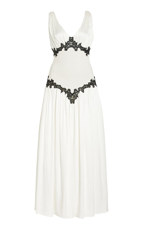 gabriela hearst Highland Lace Maxi Dress in Ivory Silk Satin