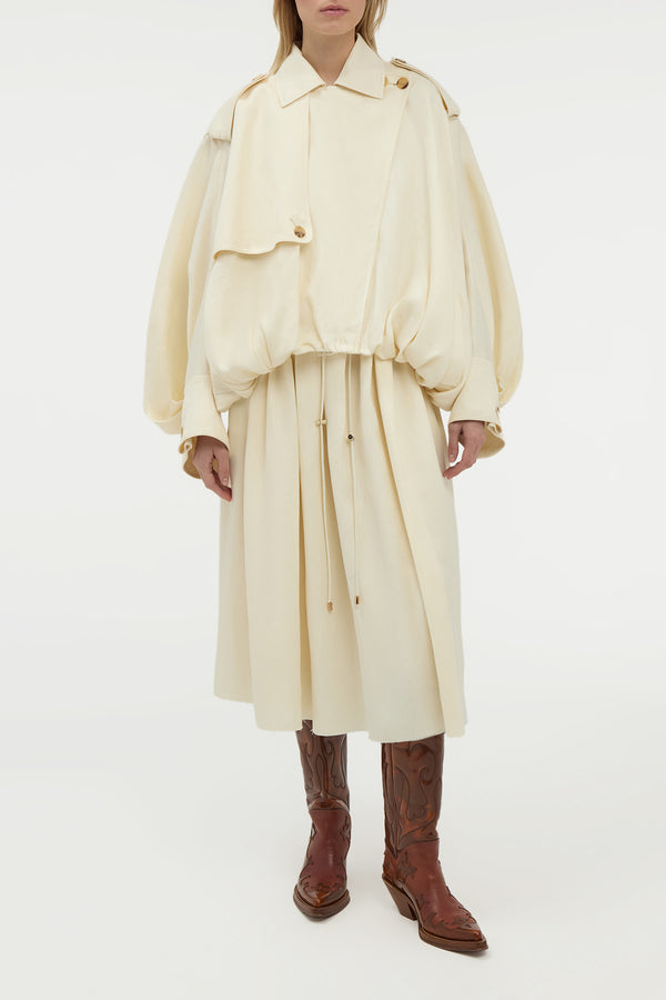 Gabriela Hearst Hunt Oversized Trench Jacket In Ivory Textured Linen