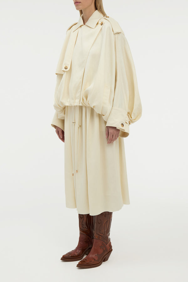 Gabriela Hearst Hunt Oversized Trench Jacket In Ivory Textured Linen