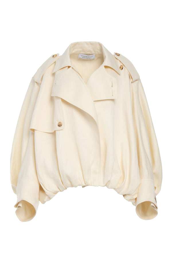 Gabriela Hearst Hunt Oversized Trench Jacket In Ivory Textured Linen