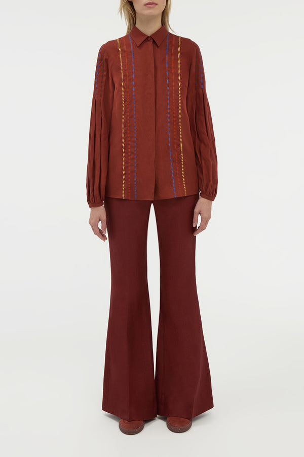 Gabriela Hearst Inga Blouse In Burnt Sienna Multi Aloe Linen
