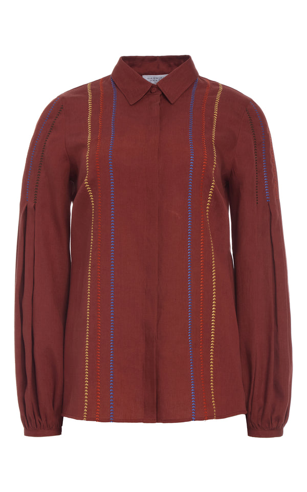 gabriela hearst Inga Blouse in Burnt Sienna Multi Aloe Linen