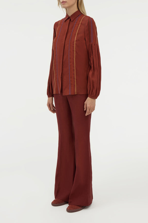 Gabriela Hearst Inga Blouse In Burnt Sienna Multi Aloe Linen