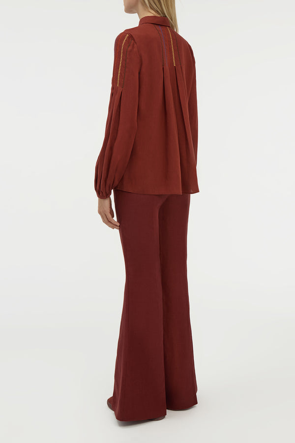 Gabriela Hearst Inga Blouse In Burnt Sienna Multi Aloe Linen