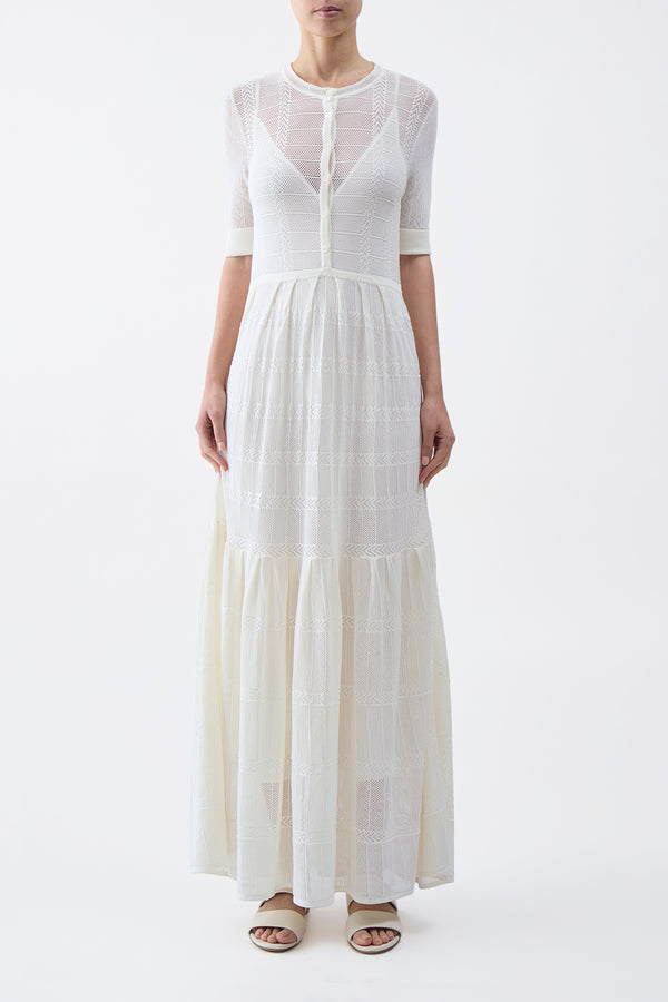 Gabriela Hearst Iris Pointelle Knit Pleated Maxi Dress With Slip In Ivory Cotton Silk
