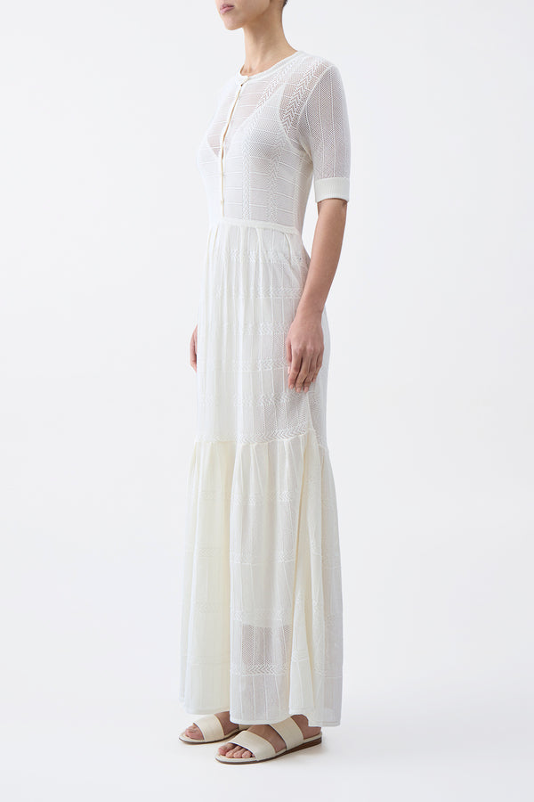 Gabriela Hearst Iris Pointelle Knit Pleated Maxi Dress With Slip In Ivory Cotton Silk