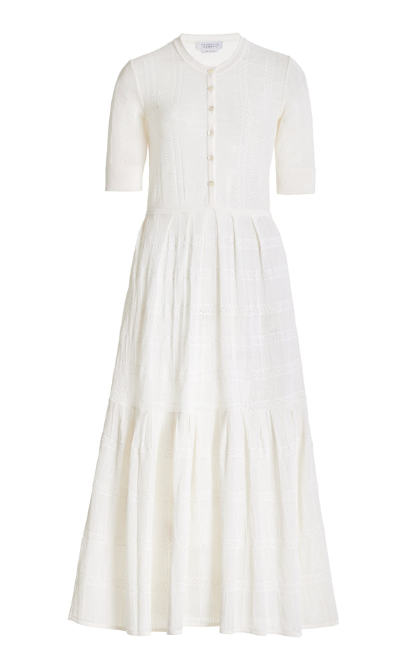 gabriela hearst Iris Pointelle Knit Pleated Maxi Dress with Slip in Ivory Cotton Silk
