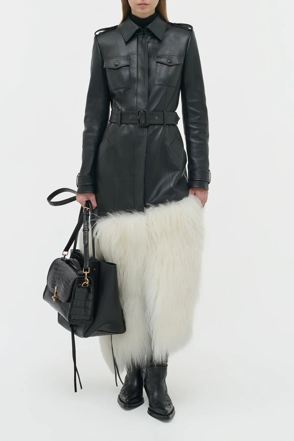 Gabriela Hearst Isak Trench Coat In Black Soft Leather & Ivory Cashmere Shearling