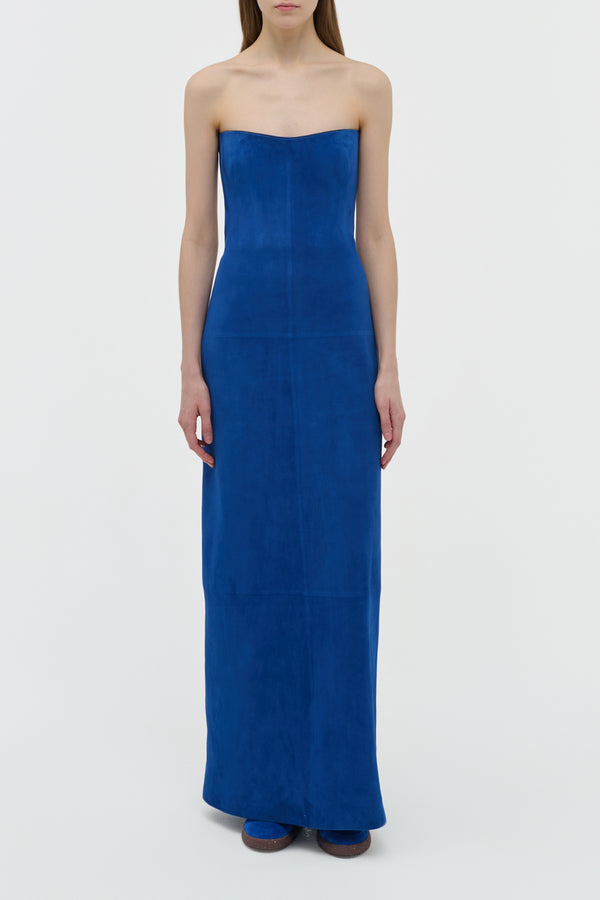 Gabriela Hearst Ivara Strapless Maxi Dress In Cobalt Suede