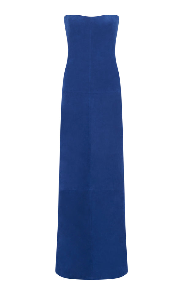 gabriela hearst Ivara Strapless Maxi Dress in Cobalt Suede