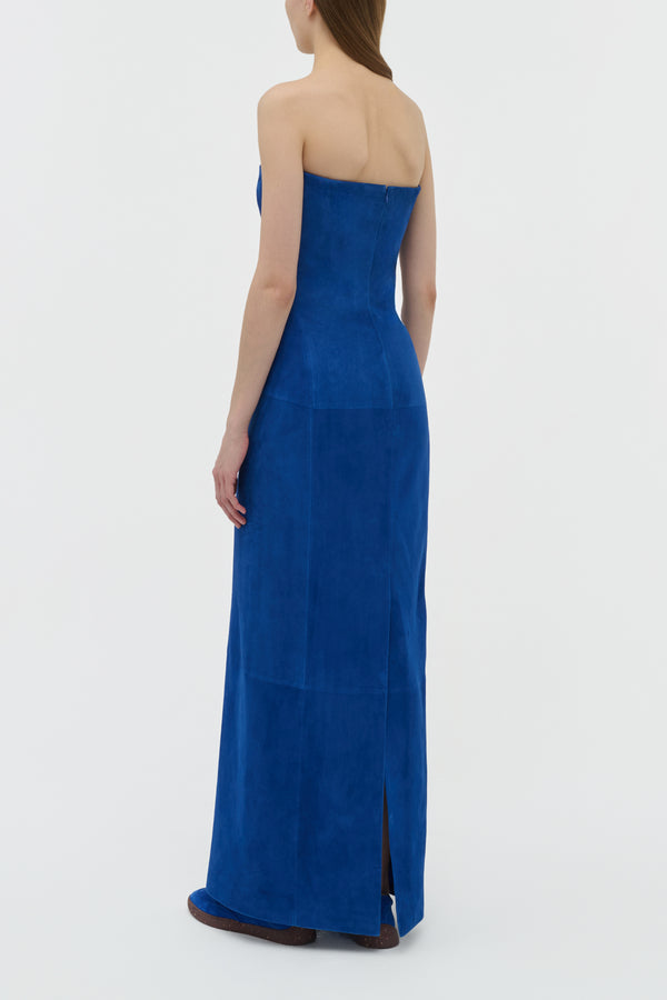 Gabriela Hearst Ivara Strapless Maxi Dress In Cobalt Suede