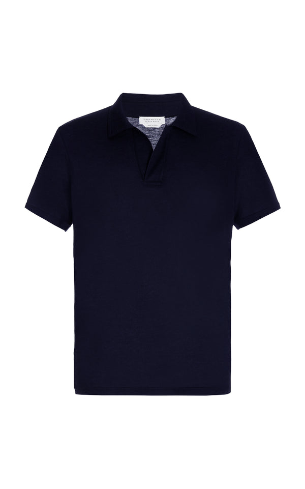 gabriela hearst Jaime Short Sleeve Polo in Navy Cotton Jersey