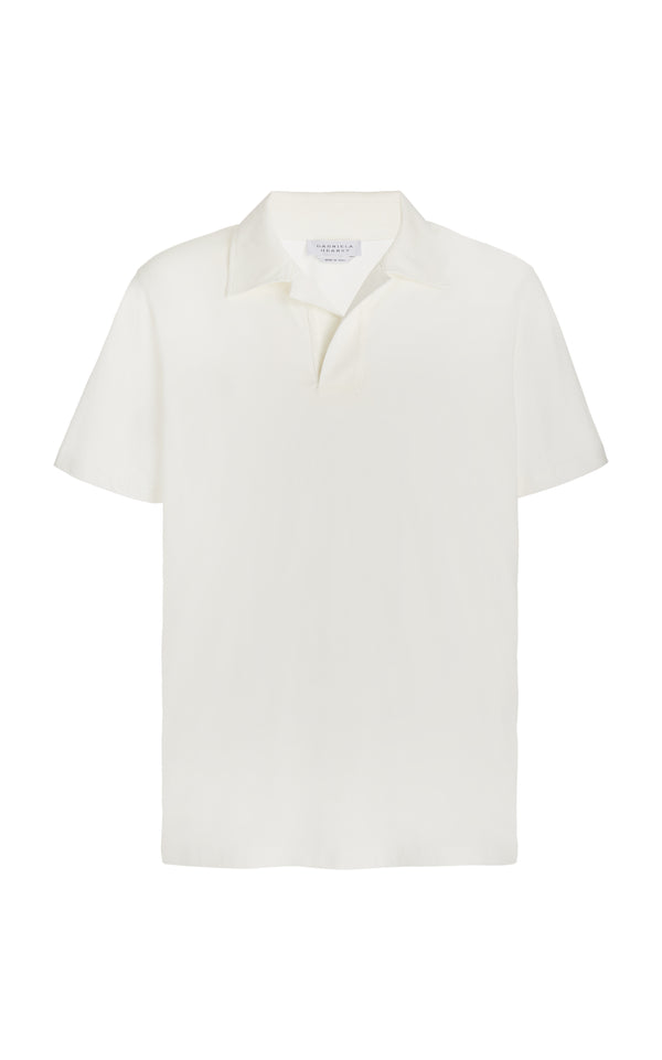 gabriela hearst Jaime Short Sleeve Polo in White Cotton Jersey