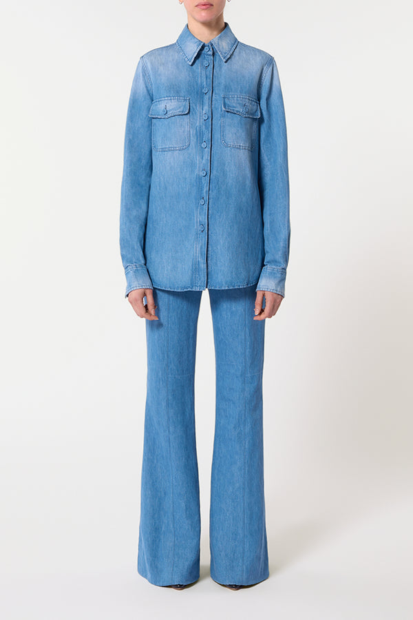 Gabriela Hearst John Austin Shirt In Light Blue Recycled Cotton Linen Denim