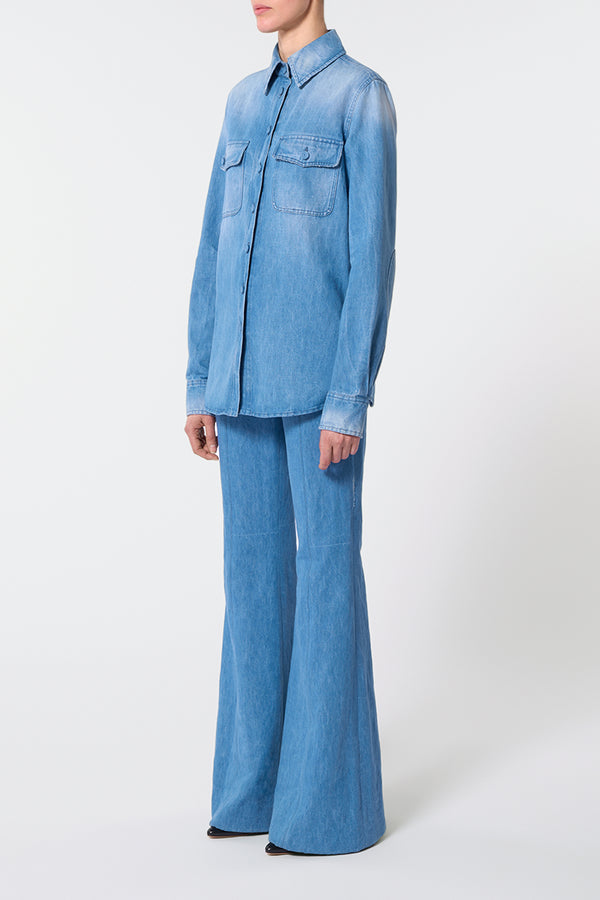 Gabriela Hearst John Austin Shirt In Light Blue Recycled Cotton Linen Denim