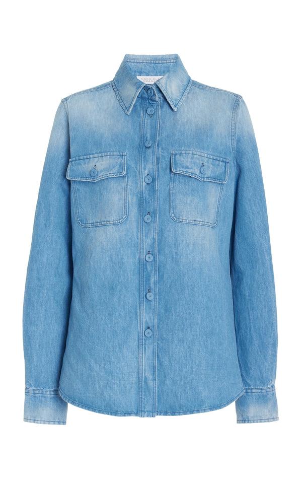 gabriela hearst John Austin Shirt in Light Blue Recycled Cotton Linen Denim