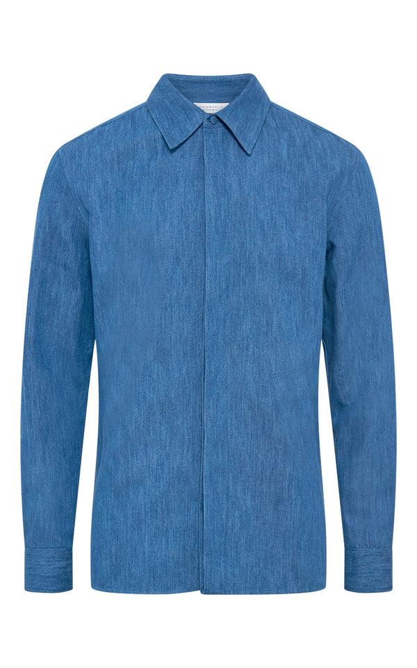 gabriela hearst Judie Shirt in Medium Blue Recycled Cotton Linen Denim
