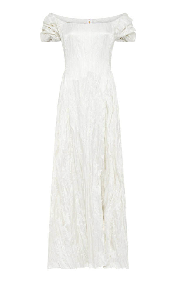 gabriela hearst Juniper Maxi Dress in Ivory Metallic Crinkled Silk