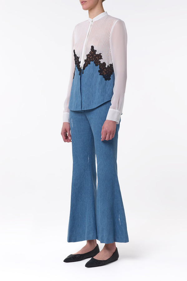 Gabriela Hearst Kheti Lace Top In Light Blue Recycled Cotton Linen Denim