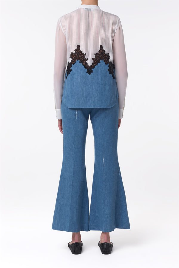 Gabriela Hearst Kheti Lace Top In Light Blue Recycled Cotton Linen Denim