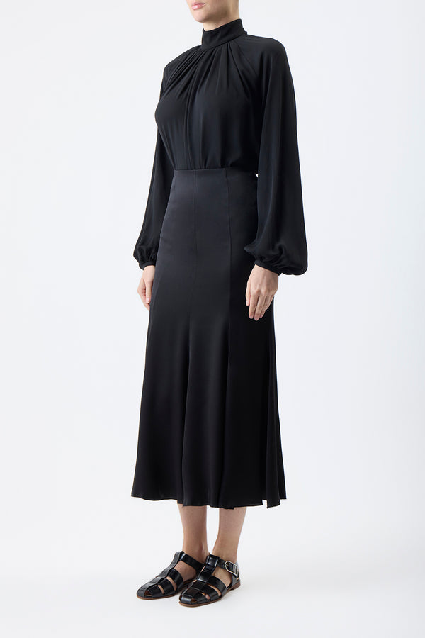 Gabriela Hearst Kiian Pleated Top In Black Silk Georgette Twill