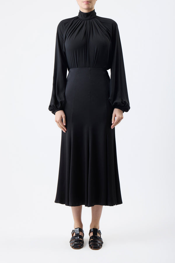 Gabriela Hearst Kiian Pleated Top In Black Silk Georgette Twill