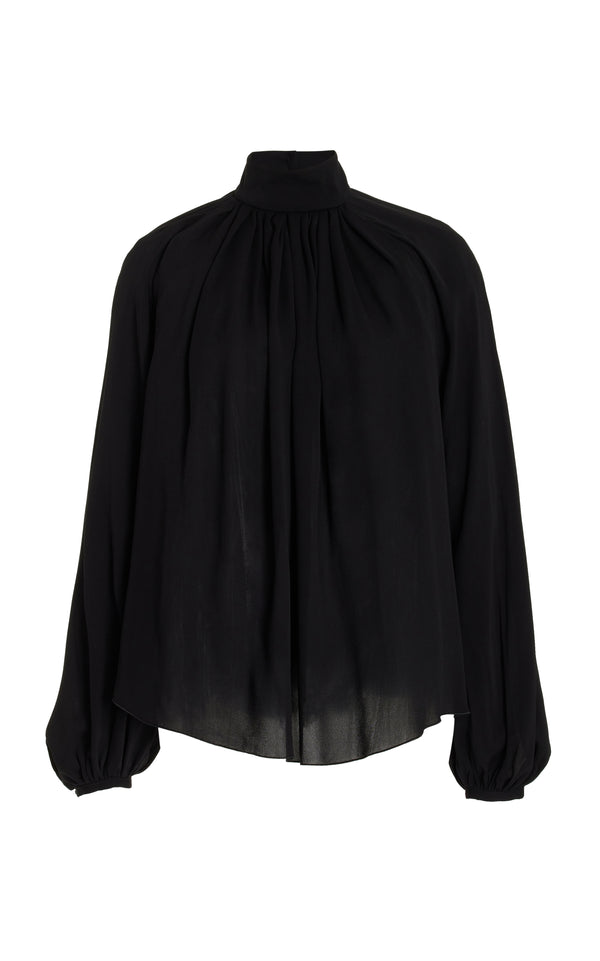 gabriela hearst Kiian Pleated Top in Black Silk Georgette Twill