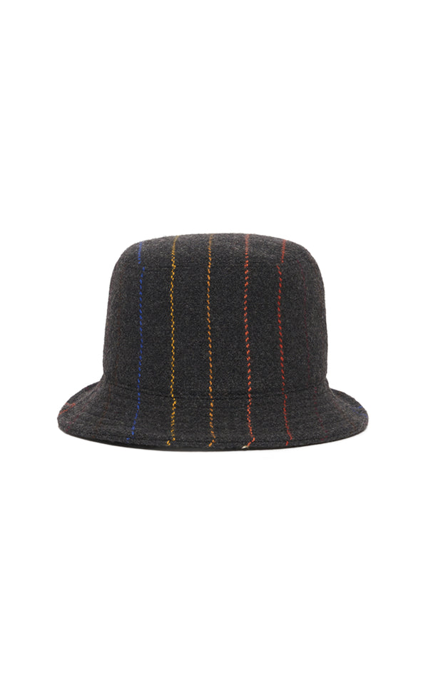 gabriela hearst Kiran Bucket Hat in Charcoal Multi Pinstripe Wool Cashmere
