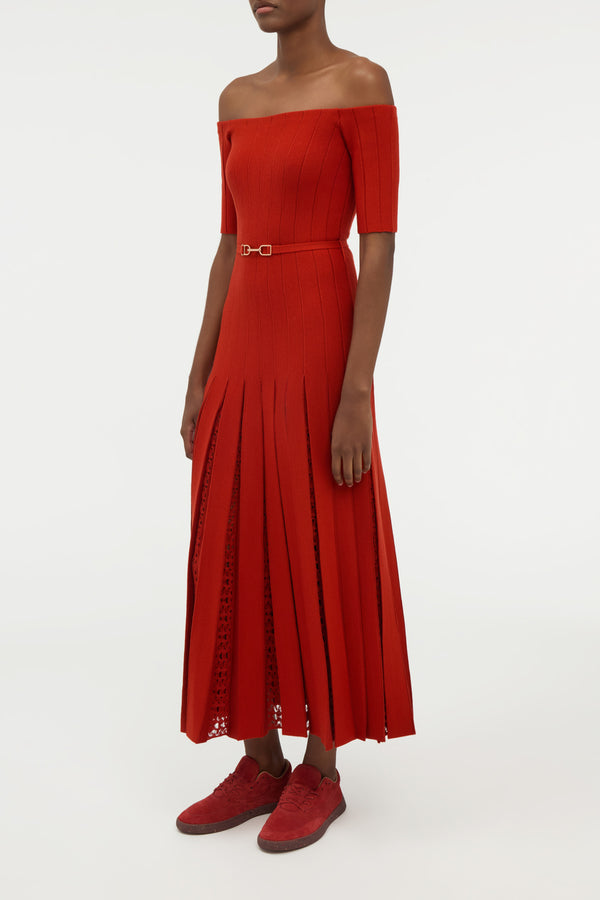 Gabriela Hearst Kurt Knit Pleated Maxi Dress In Antelope Orange Merino Wool