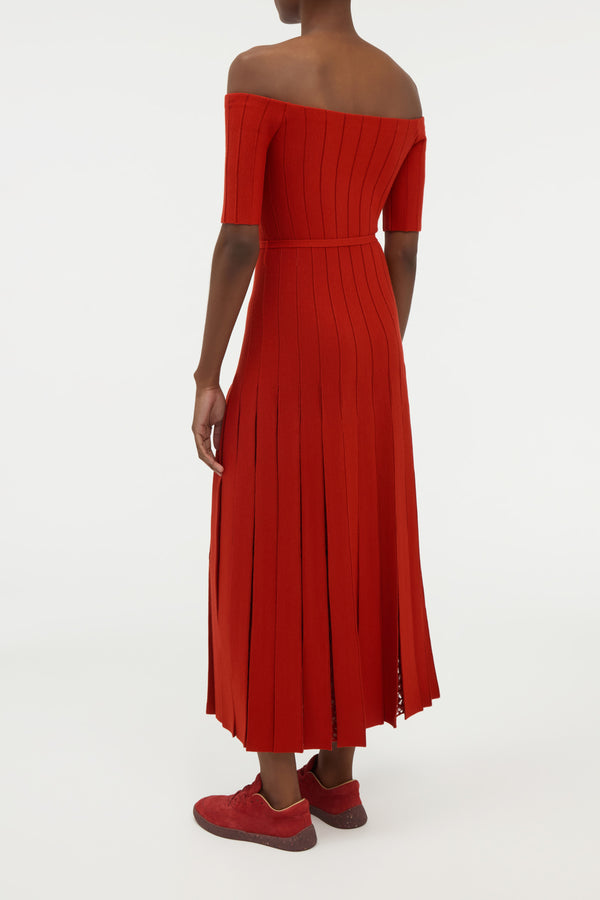 Gabriela Hearst Kurt Knit Pleated Maxi Dress In Antelope Orange Merino Wool