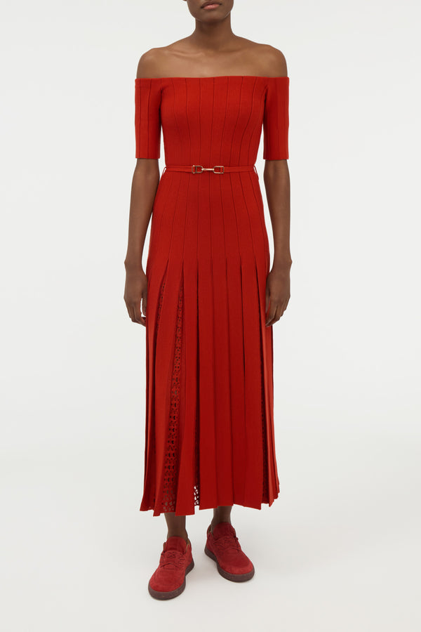 Gabriela Hearst Kurt Knit Pleated Maxi Dress In Antelope Orange Merino Wool