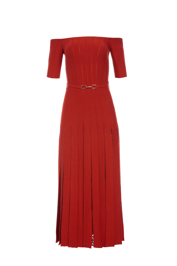 gabriela hearst Kurt Knit Pleated Maxi Dress in Antelope Orange Merino Wool