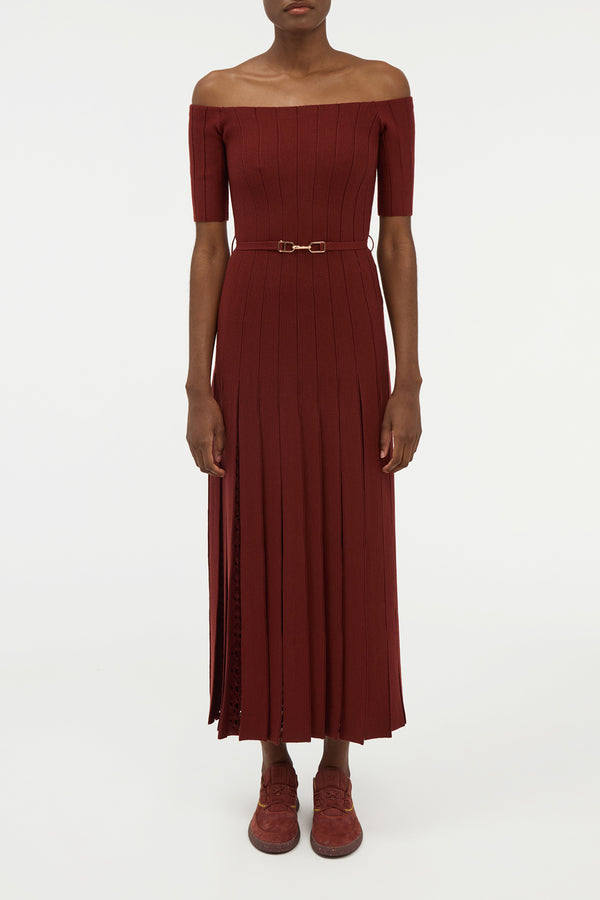 Gabriela Hearst Kurt Knit Pleated Maxi Dress In Burnt Sienna Merino Wool