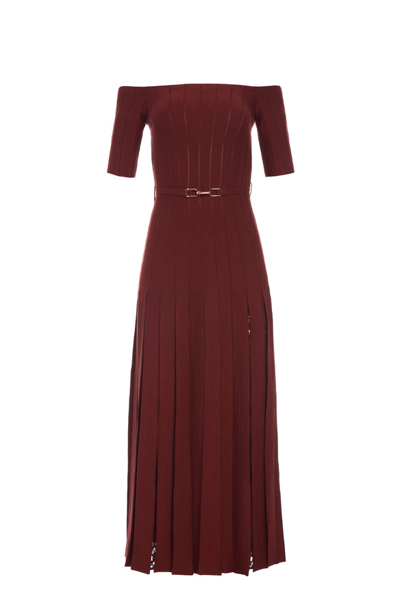gabriela hearst Kurt Knit Pleated Maxi Dress in Burnt Sienna Merino Wool