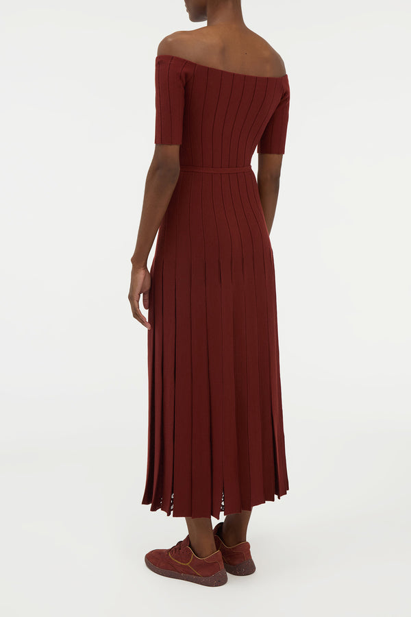Gabriela Hearst Kurt Knit Pleated Maxi Dress In Burnt Sienna Merino Wool