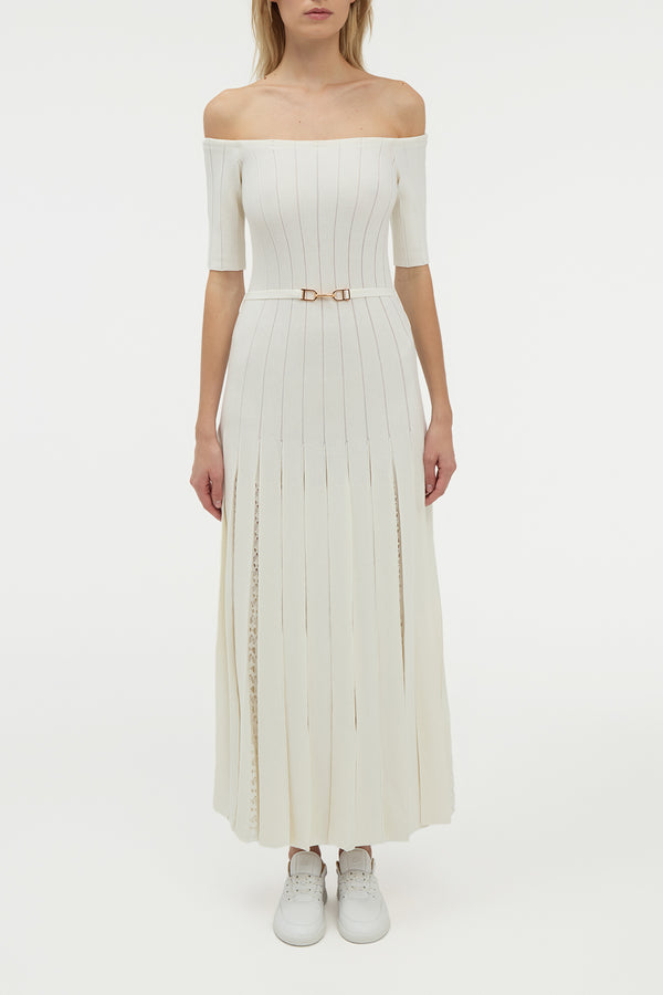 Gabriela Hearst Kurt Knit Pleated Maxi Dress In Ivory Merino Wool
