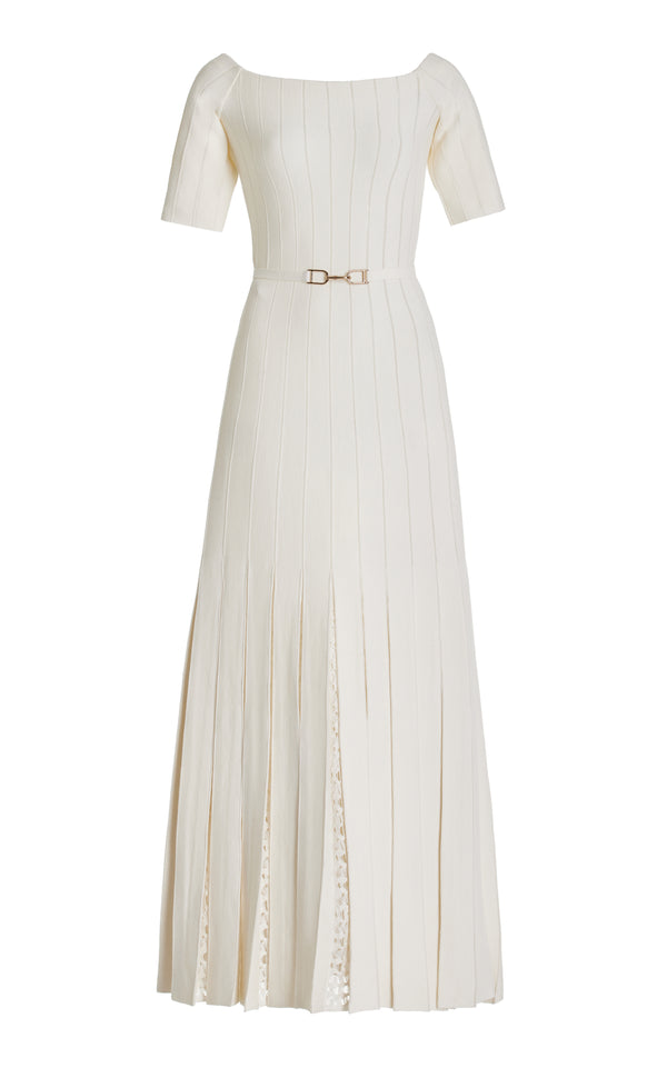 gabriela hearst Kurt Knit Pleated Maxi Dress in Ivory Merino Wool