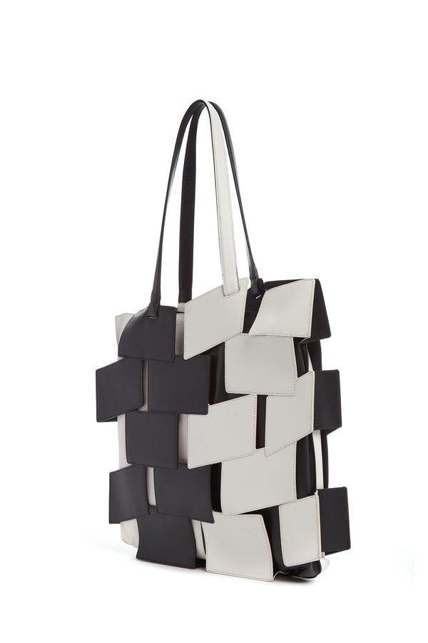 Gabriela Hearst Laquered Patchwork Tote Bag In Black & Ivory Leather