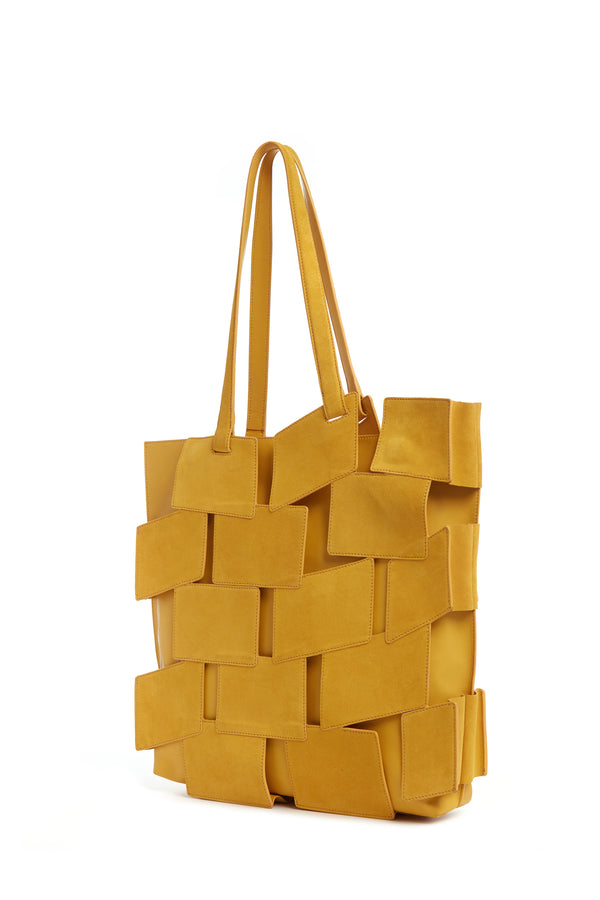 Gabriela Hearst Laquered Tote Bag In Golden Birch Patchwork Suede