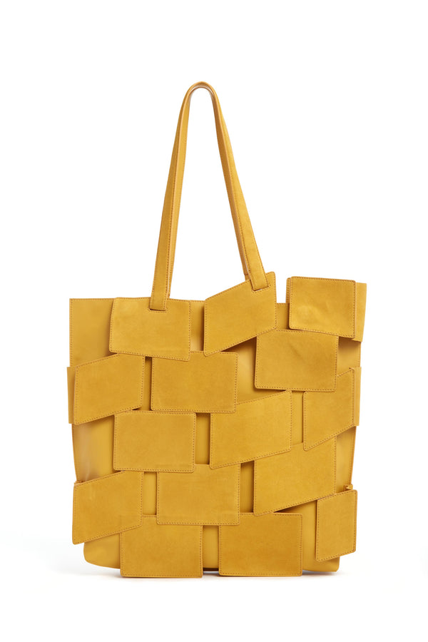 Gabriela Hearst Laquered Tote Bag In Golden Birch Patchwork Suede