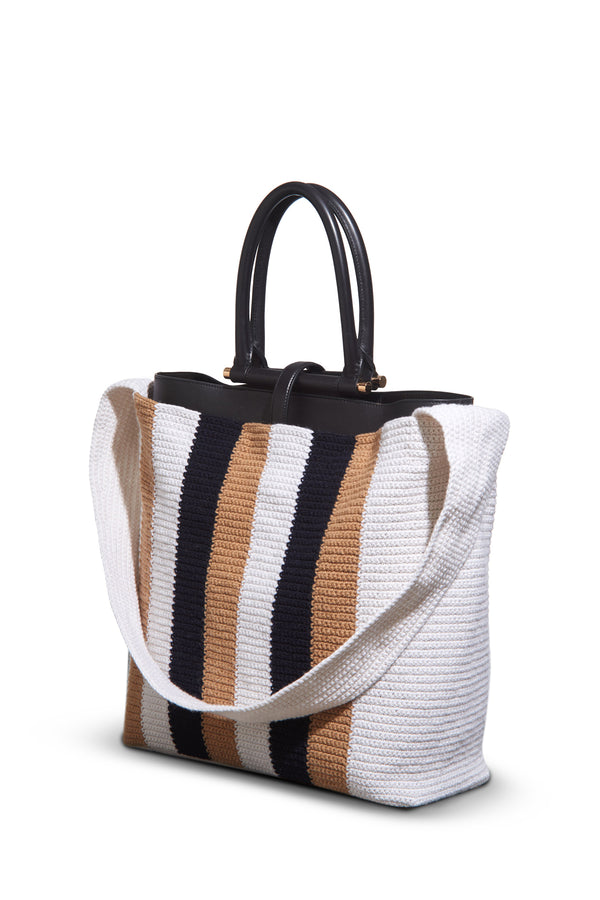 gabriela hearst Large Crossover Knit Bag in Ivory Black & Camel Cashmere