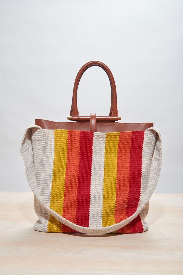 Gabriela Hearst Large Crossover Knit Bag In Red Orange & Yellow Cashmere