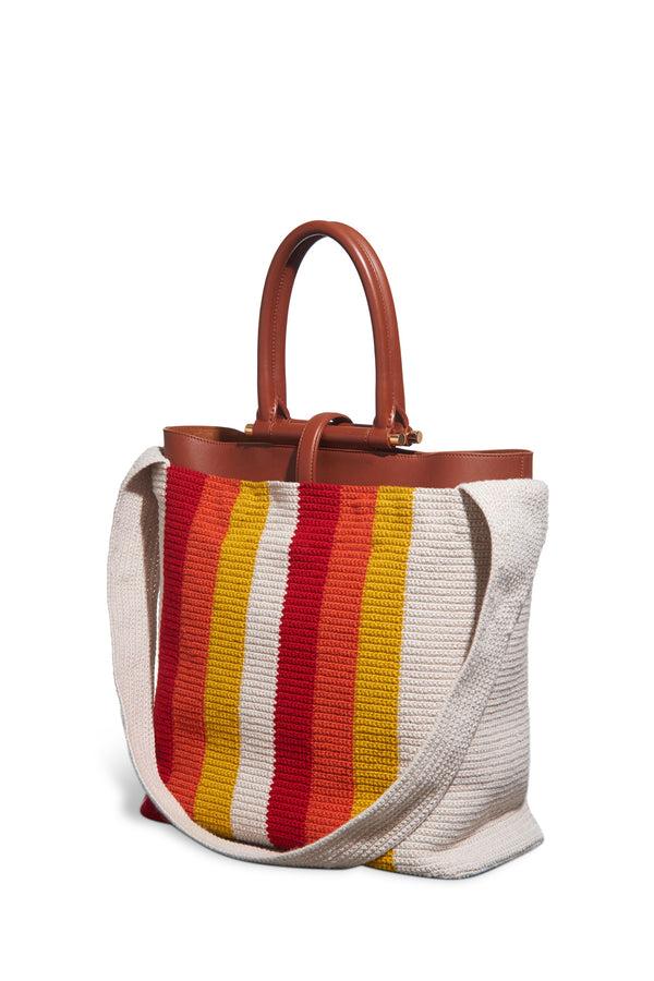 gabriela hearst Large Crossover Knit Bag in Red Orange & Yellow Cashmere