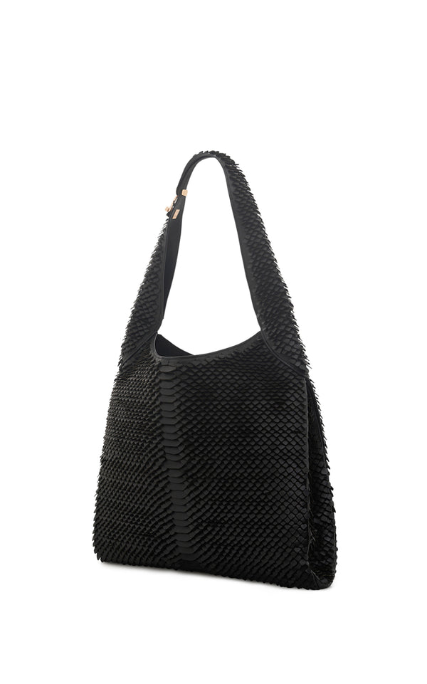 Gabriela Hearst Large Hobo Bag In Black Leather Snake Scales