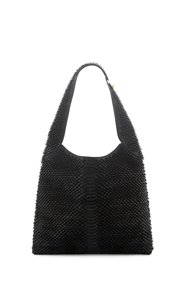 Gabriela Hearst Large Hobo Bag In Black Leather Snake Scales