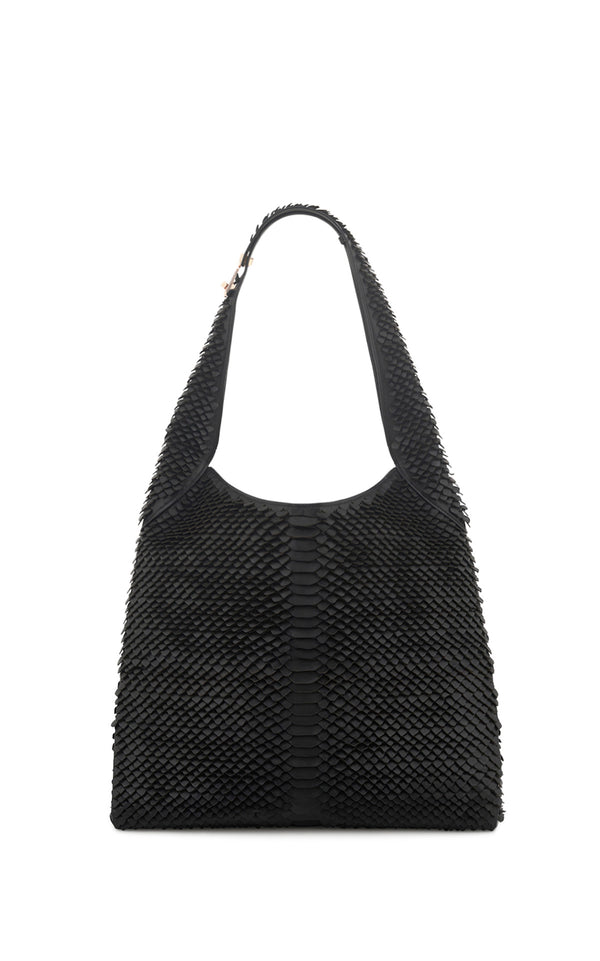 Gabriela Hearst Large Hobo Bag In Black Leather Snake Scales
