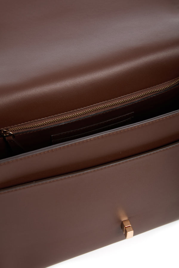 Gabriela Hearst Large Leonora Flap Bag In Chocolate Leather